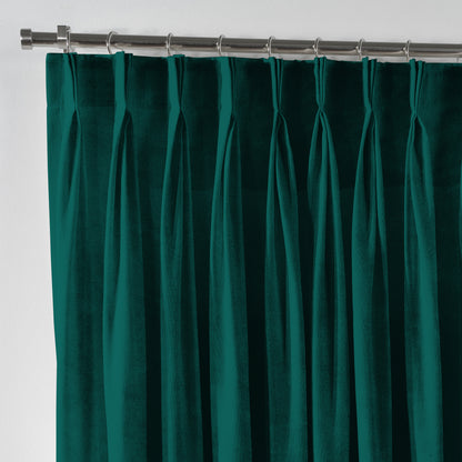 Shiny Velvet Pinch Pleated Curtain Single Panel - Emerald