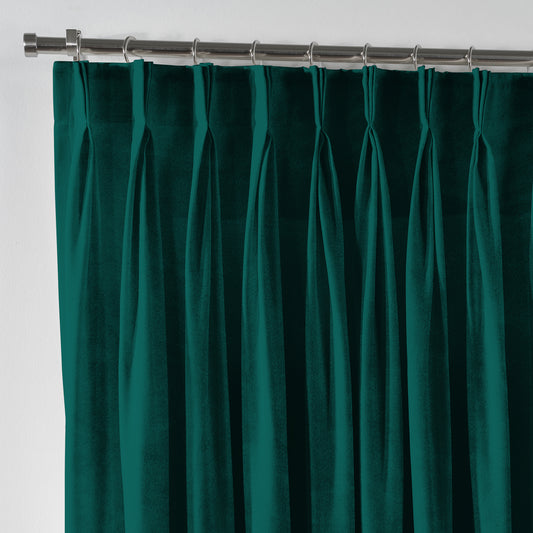Shiny Velvet Pinch Pleated Curtain Single Panel - Emerald