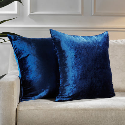 Shiny Velvet Cushion Covers Set of 2 Hidden Zipper - Navy Blue