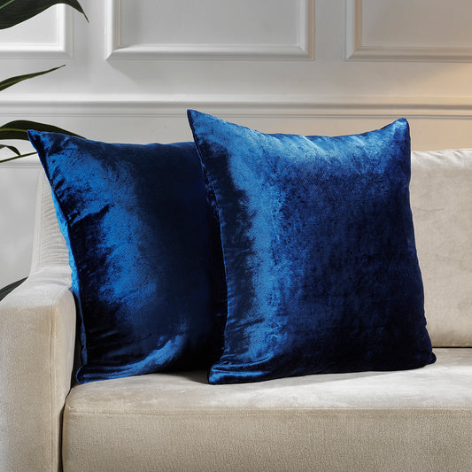 Shiny Velvet Cushion Covers Set of 2 Hidden Zipper - Navy Blue