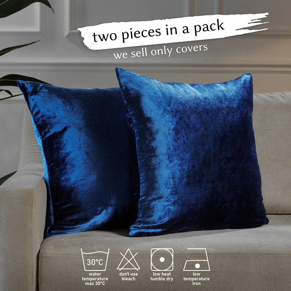 Shiny Velvet Cushion Covers Set of 2 Hidden Zipper - Navy Blue