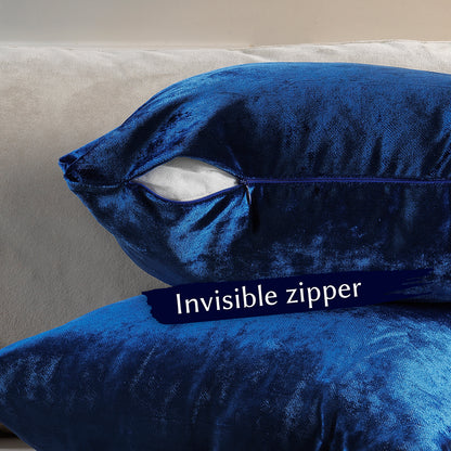 Shiny Velvet Cushion Covers Set of 2 Hidden Zipper - Navy Blue