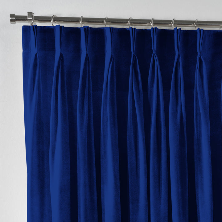 Shiny Velvet Pinch Pleated Curtain Single Panel - Navy Blue