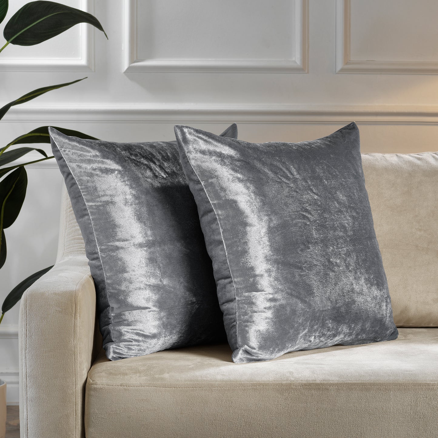 Shiny Velvet Cushion Covers Set of 2 Hidden Zipper - Silver