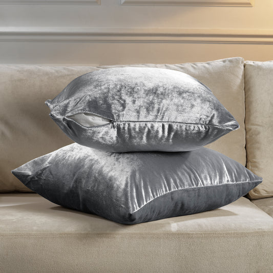 Shiny Velvet Cushion Covers Set of 2 Hidden Zipper - Silver