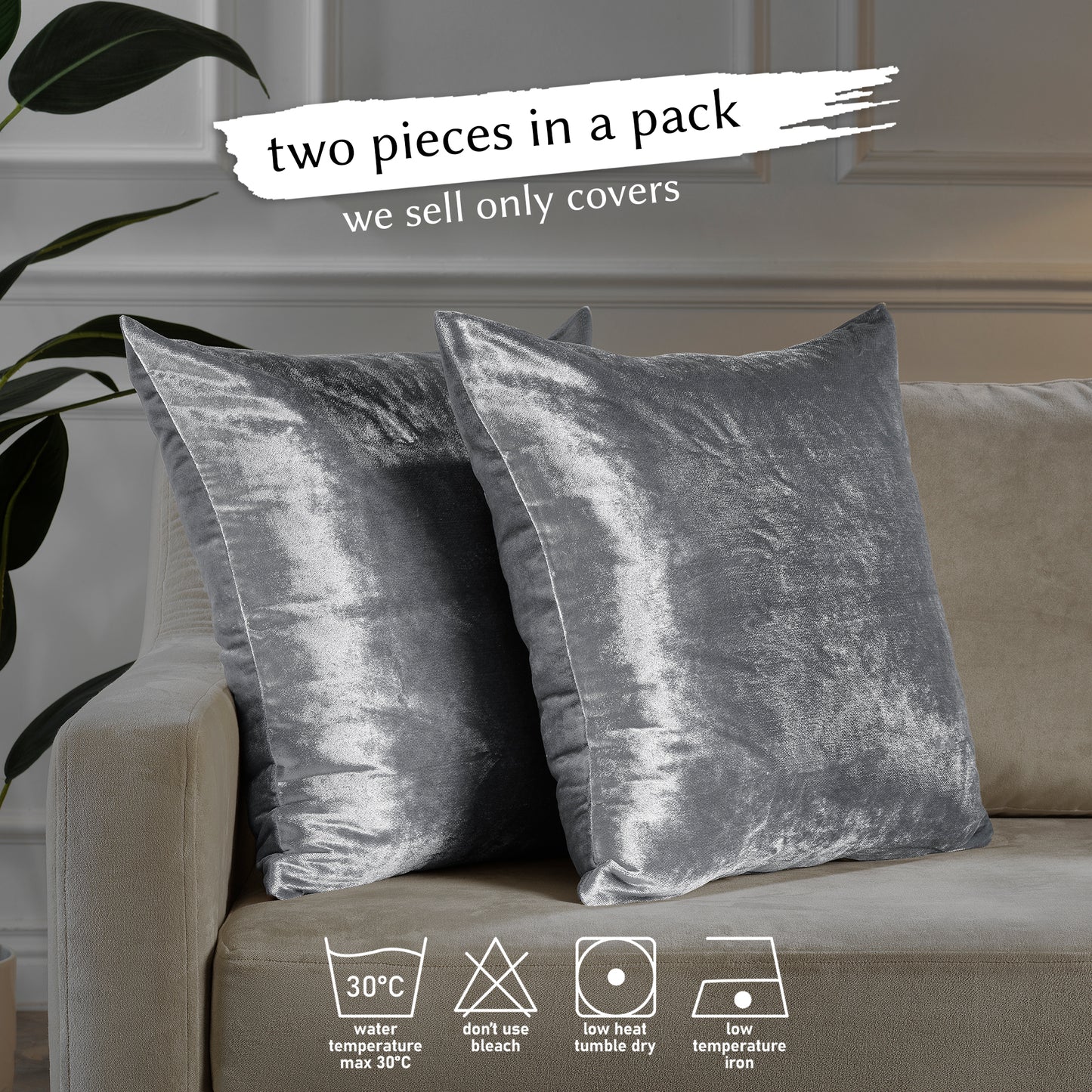 Shiny Velvet Cushion Covers Set of 2 Hidden Zipper - Silver