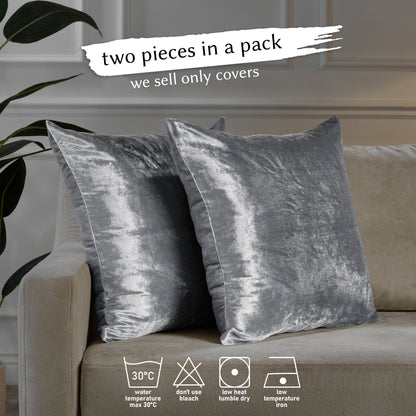 Shiny Velvet Cushion Covers Set of 2 Hidden Zipper - Silver