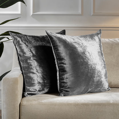 Shiny Velvet Cushion Covers Set of 2 Hidden Zipper - Grey