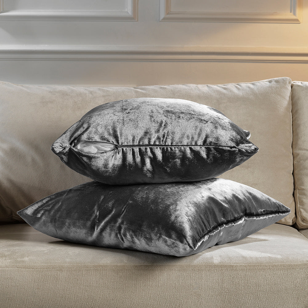 Shiny Velvet Cushion Covers Set of 2 Hidden Zipper - Grey