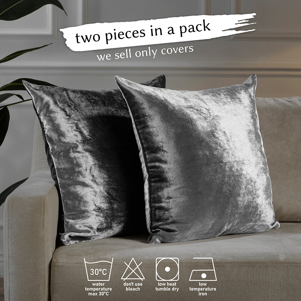 Shiny Velvet Cushion Covers Set of 2 Hidden Zipper - Grey