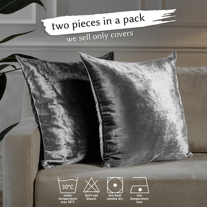 Shiny Velvet Cushion Covers Set of 2 Hidden Zipper - Grey