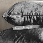 Shiny Velvet Cushion Covers Set of 2 Hidden Zipper - Grey