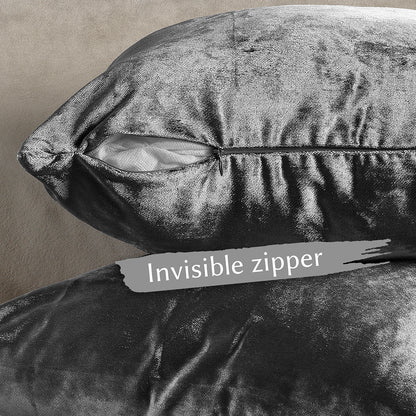 Shiny Velvet Cushion Covers Set of 2 Hidden Zipper - Grey