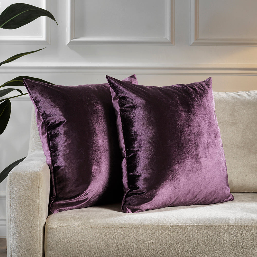 Shiny Velvet Cushion Covers Set of 2 Hidden Zipper - Eggplant