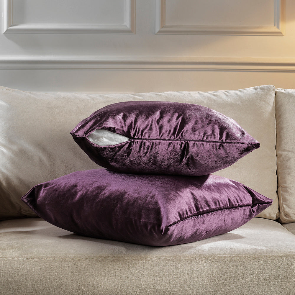Shiny Velvet Cushion Covers Set of 2 Hidden Zipper - Eggplant
