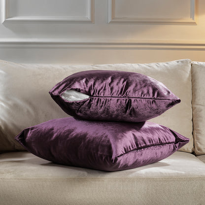 Shiny Velvet Cushion Covers Set of 2 Hidden Zipper - Eggplant