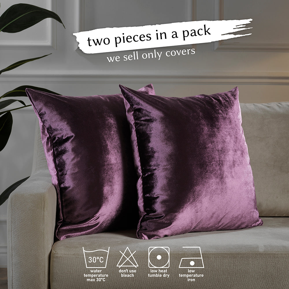 Shiny Velvet Cushion Covers Set of 2 Hidden Zipper - Eggplant