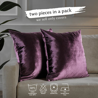Shiny Velvet Cushion Covers Set of 2 Hidden Zipper - Eggplant