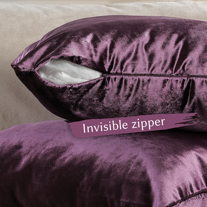 Shiny Velvet Cushion Covers Set of 2 Hidden Zipper - Eggplant