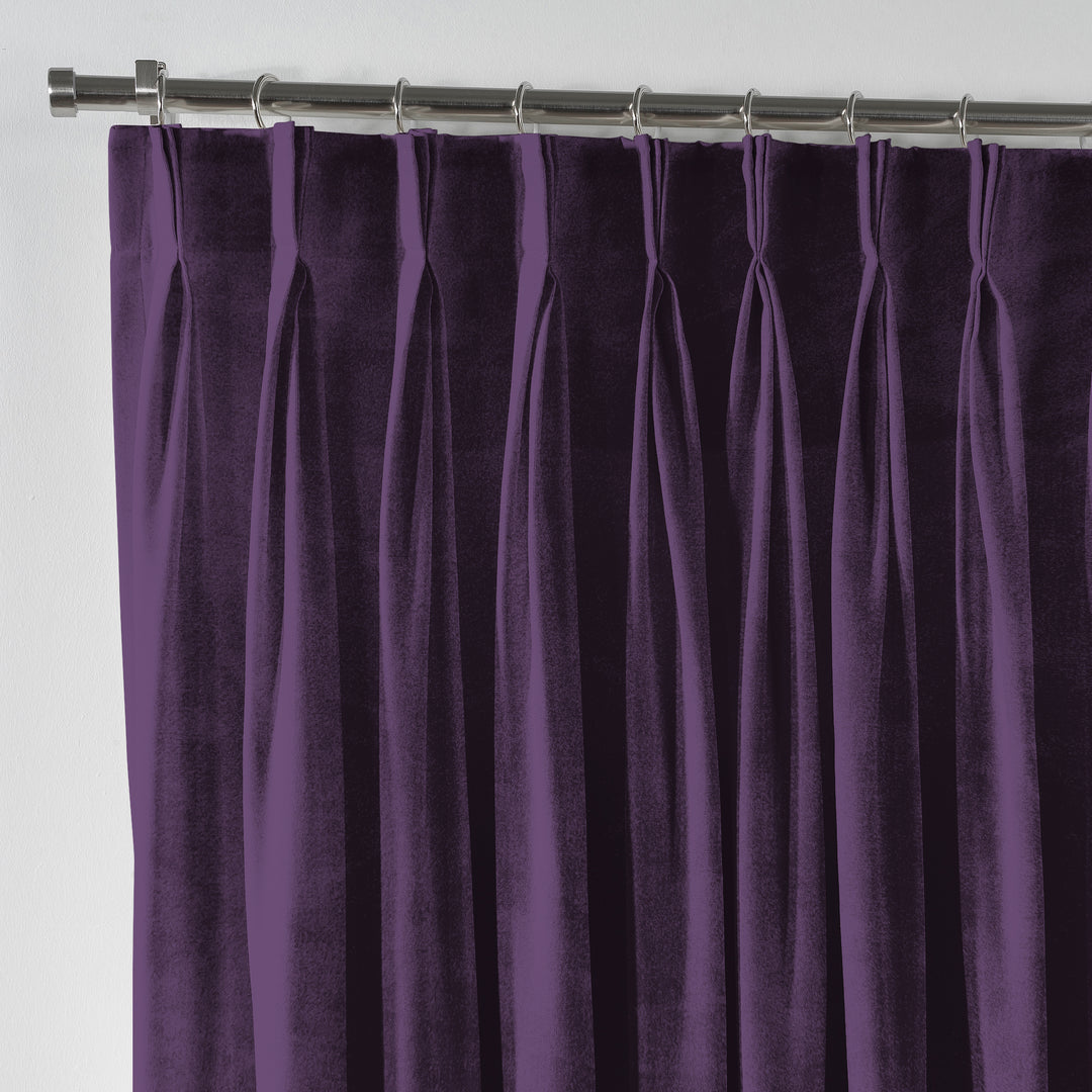 Shiny Velvet Pinch Pleated Curtain Single Panel - Eggplant