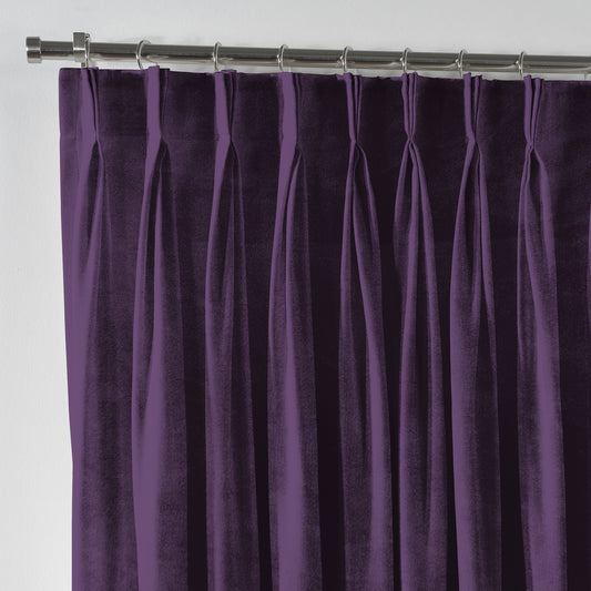 Shiny Velvet Pinch Pleated Curtain Single Panel - Eggplant
