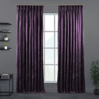 Shiny Velvet Pinch Pleated Curtain Single Panel - Eggplant