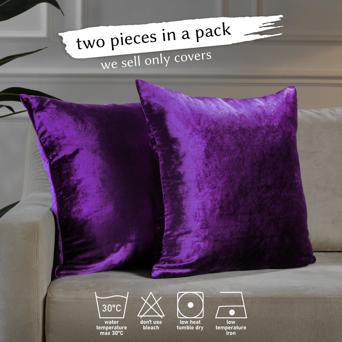 Shiny Velvet Cushion Covers Set of 2 Hidden Zipper - Mauve