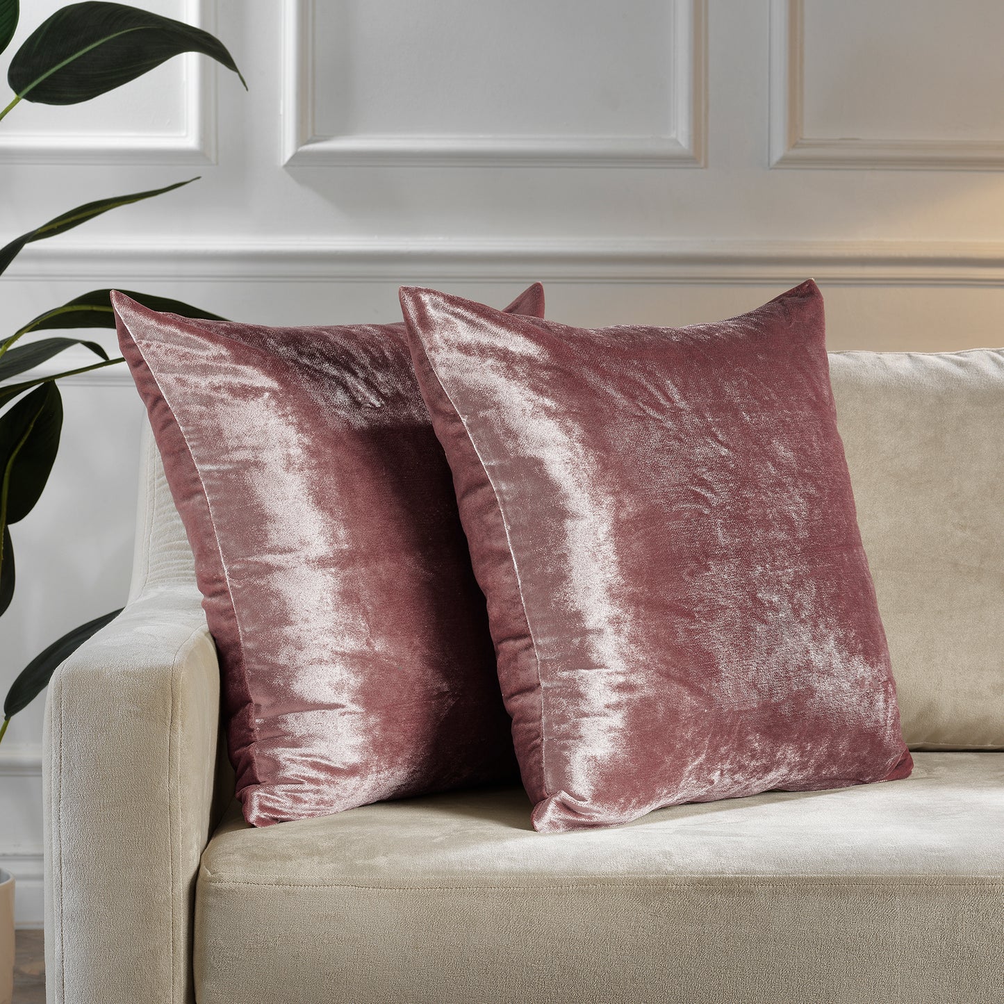 Shiny Velvet Cushion Covers Set of 2 Hidden Zipper - Sangria
