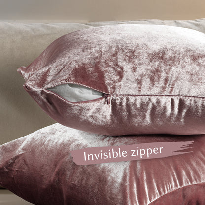 Shiny Velvet Cushion Covers Set of 2 Hidden Zipper - Sangria