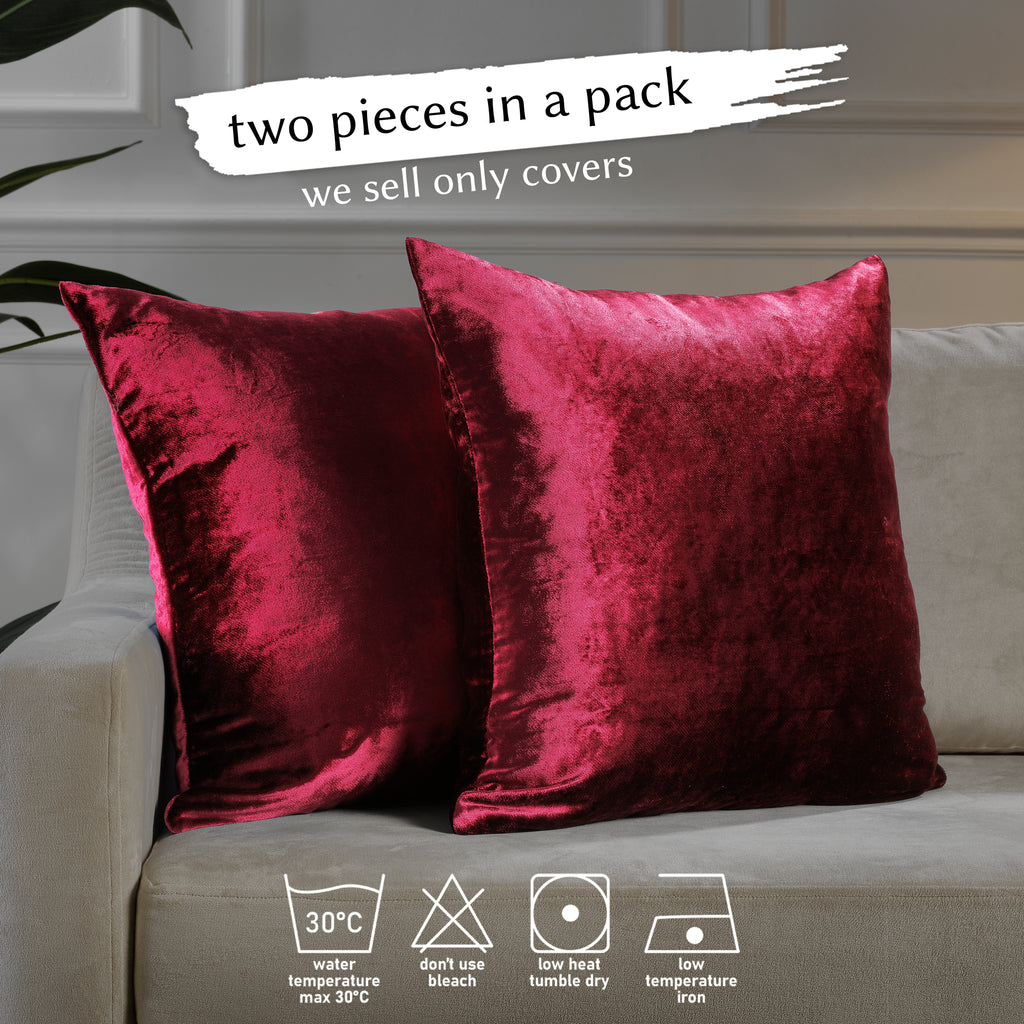 Shiny Velvet Cushion Covers Set of 2 Hidden Zipper - Ruby