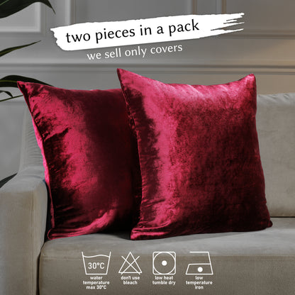 Shiny Velvet Cushion Covers Set of 2 Hidden Zipper - Ruby