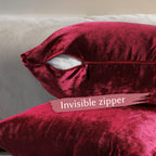 Shiny Velvet Cushion Covers Set of 2 Hidden Zipper - Ruby