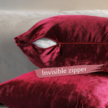 Shiny Velvet Cushion Covers Set of 2 Hidden Zipper - Ruby