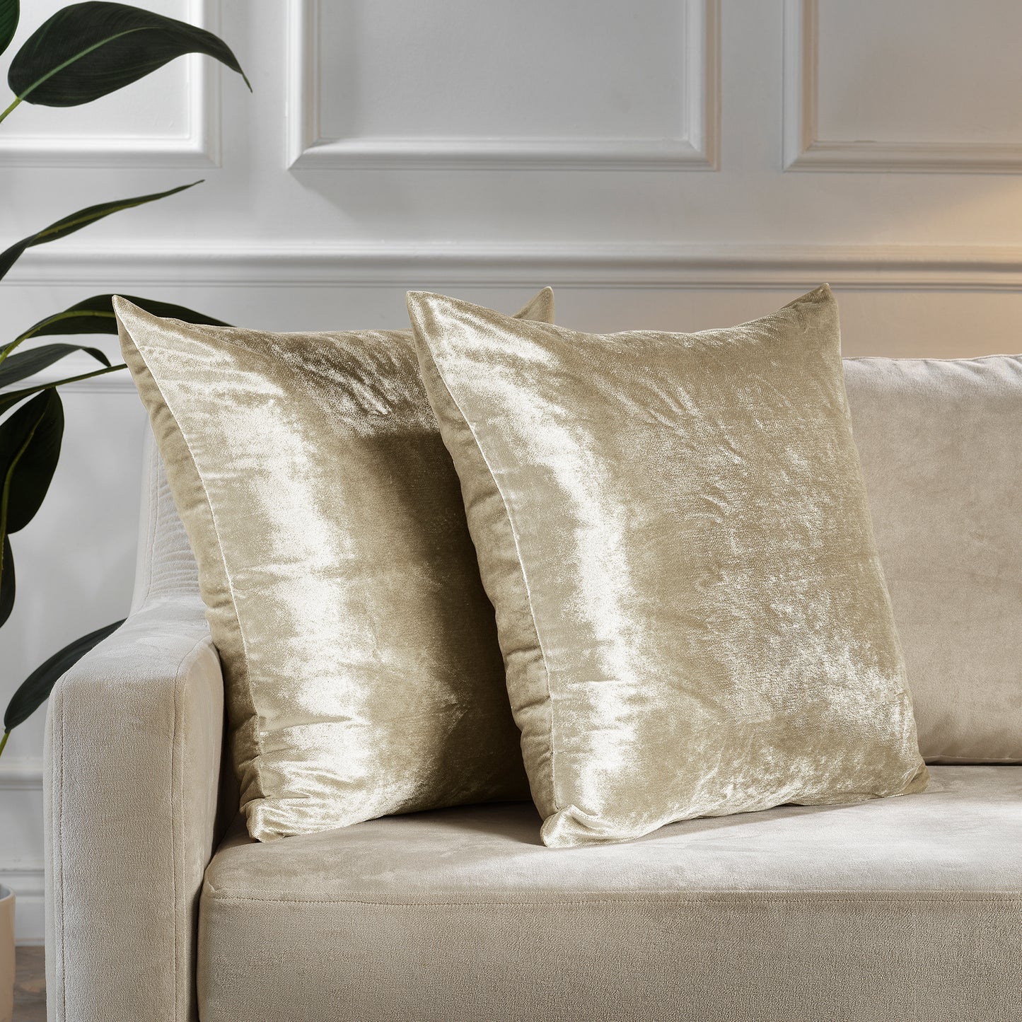 Shiny Velvet Cushion Covers Set of 2 Hidden Zipper - Cream
