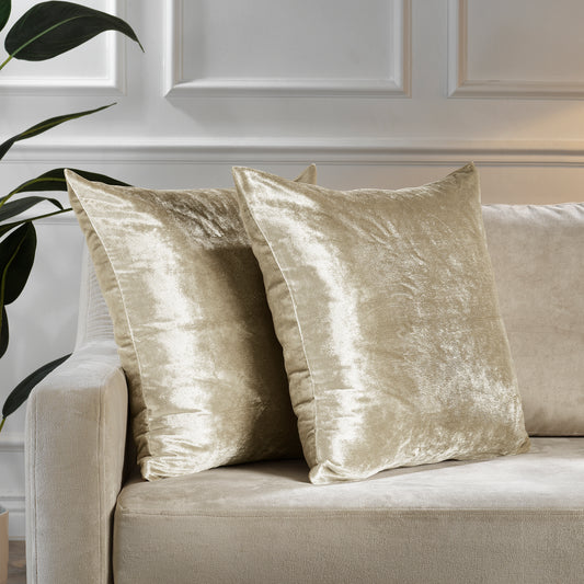 Shiny Velvet Cushion Covers Set of 2 Hidden Zipper - Cream