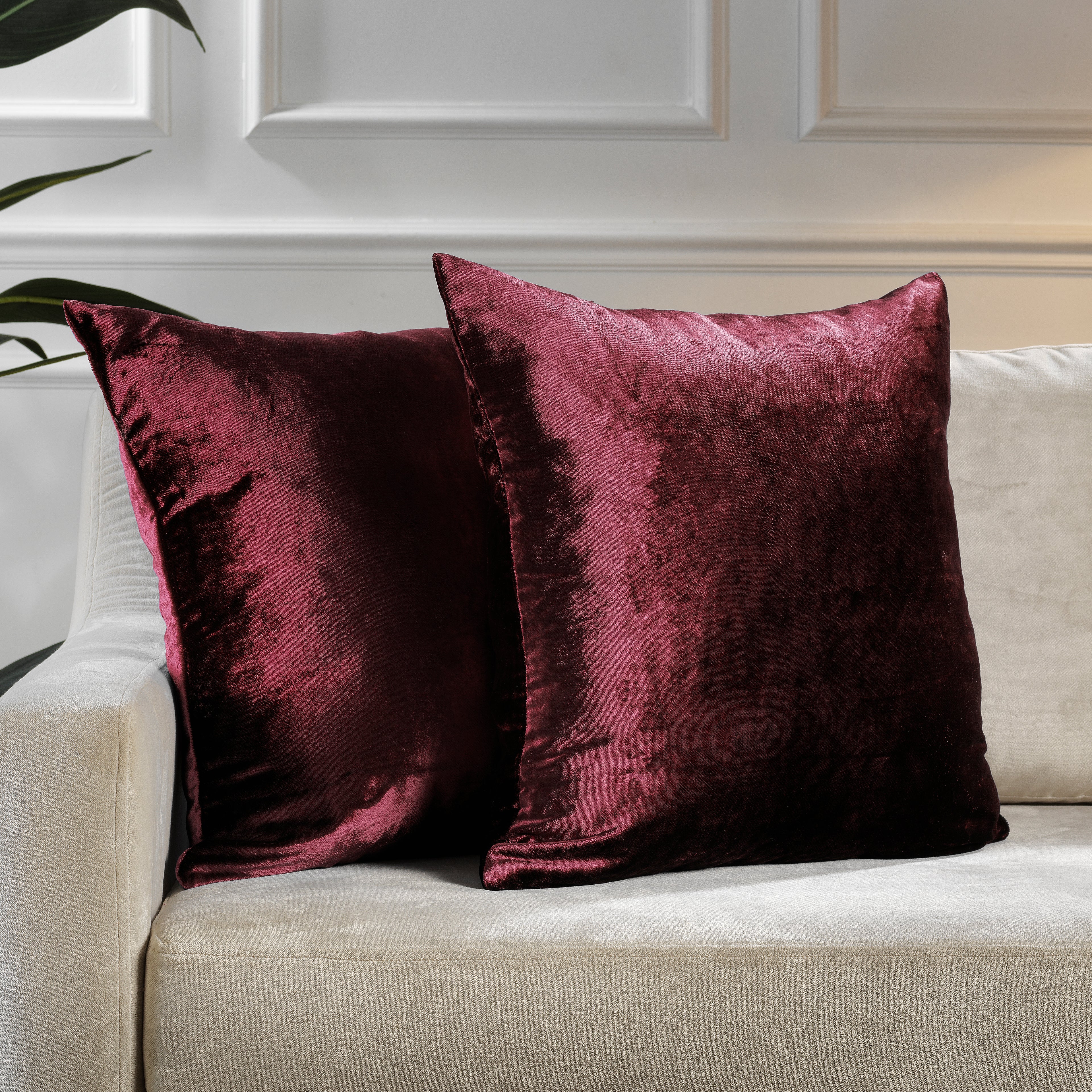 Shiny Velvet Cushion Covers Set of 2 Hidden Zipper - Mahogany