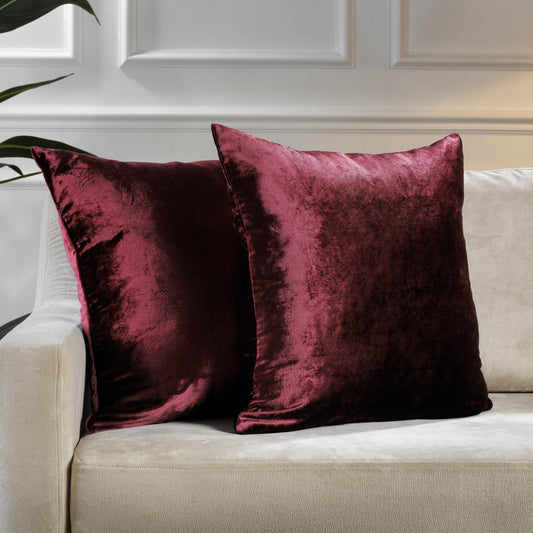 Shiny Velvet Cushion Covers Set of 2 Hidden Zipper - Mahogany