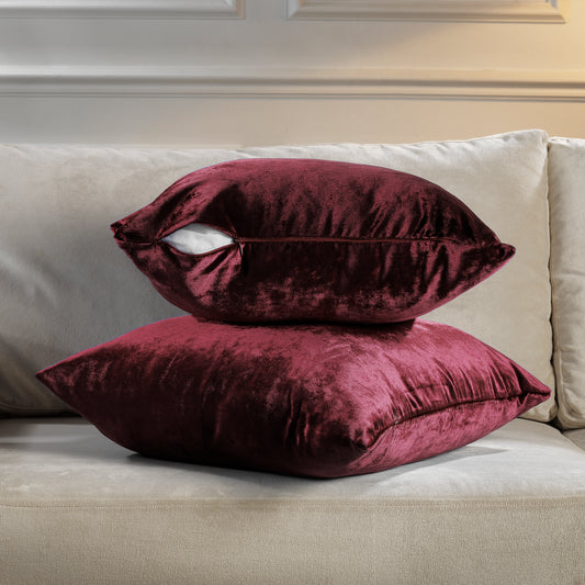 Shiny Velvet Cushion Covers Set of 2 Hidden Zipper - Mahogany