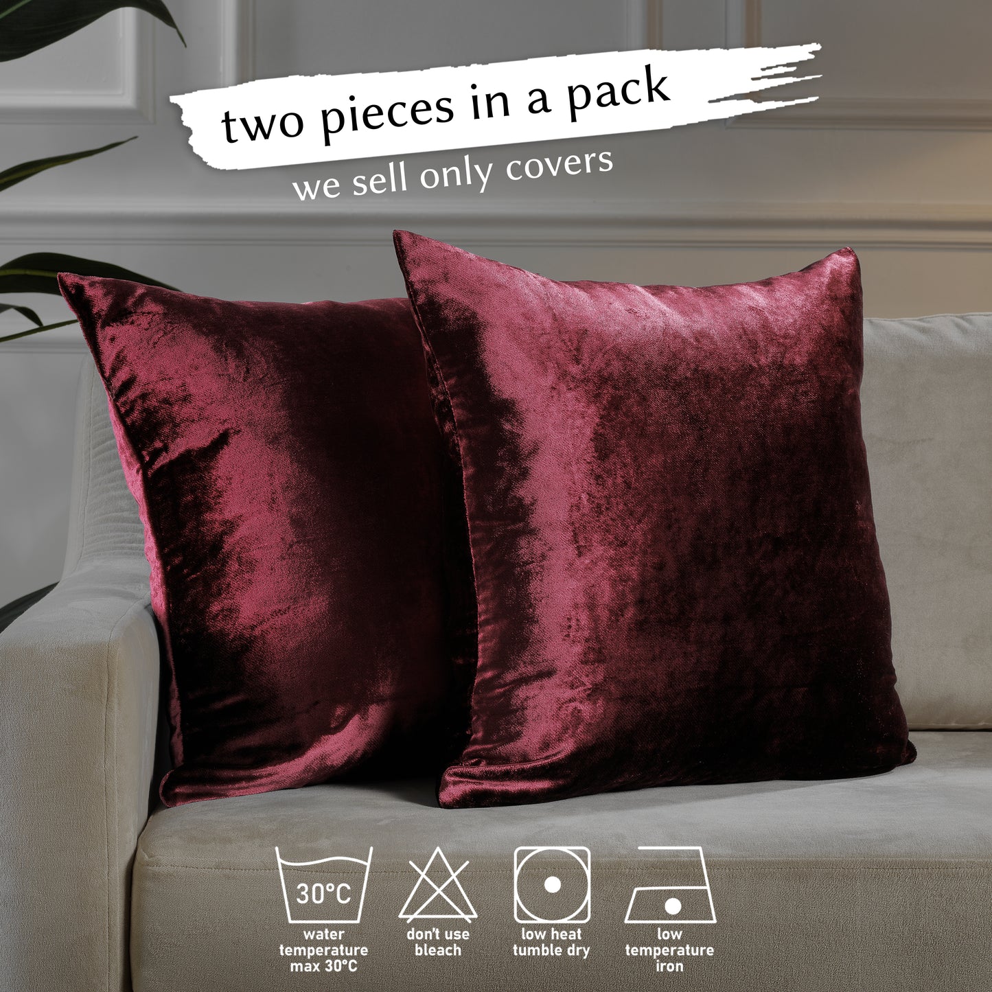 Shiny Velvet Cushion Covers Set of 2 Hidden Zipper - Mahogany