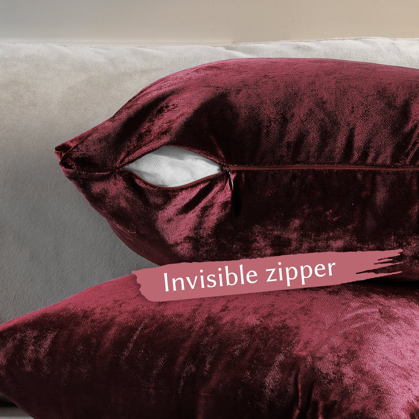 Shiny Velvet Cushion Covers Set of 2 Hidden Zipper - Mahogany