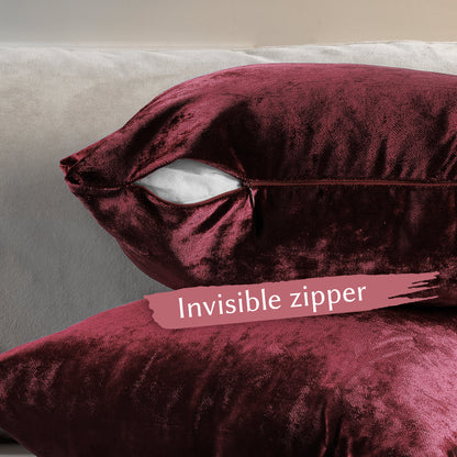 Shiny Velvet Cushion Covers Set of 2 Hidden Zipper - Mahogany