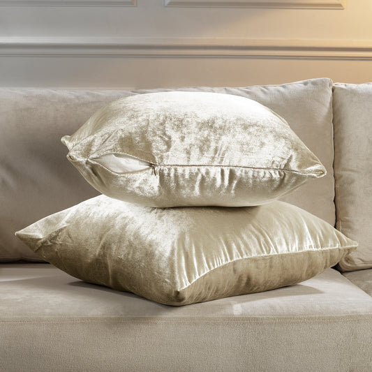Shiny Velvet Cushion Covers Set of 2 Hidden Zipper - Cream