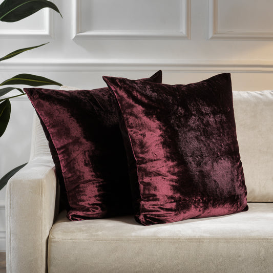 Shiny Velvet Cushion Covers Set of 2 Hidden Zipper - Burgundy