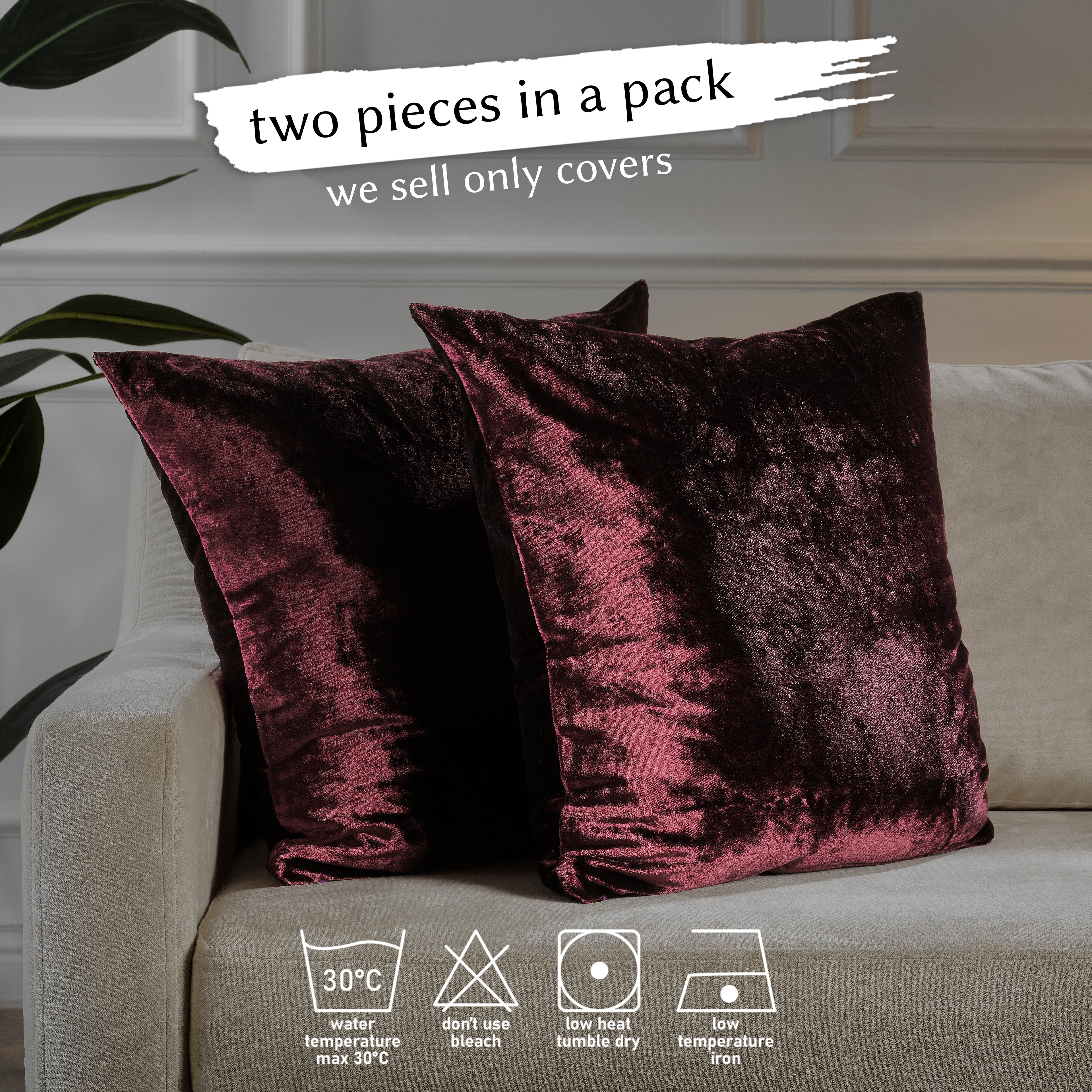 Shiny Velvet Cushion Covers Set of 2 Hidden Zipper - Burgundy