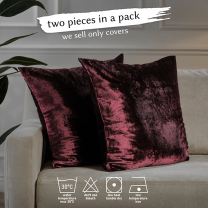Shiny Velvet Cushion Covers Set of 2 Hidden Zipper - Burgundy