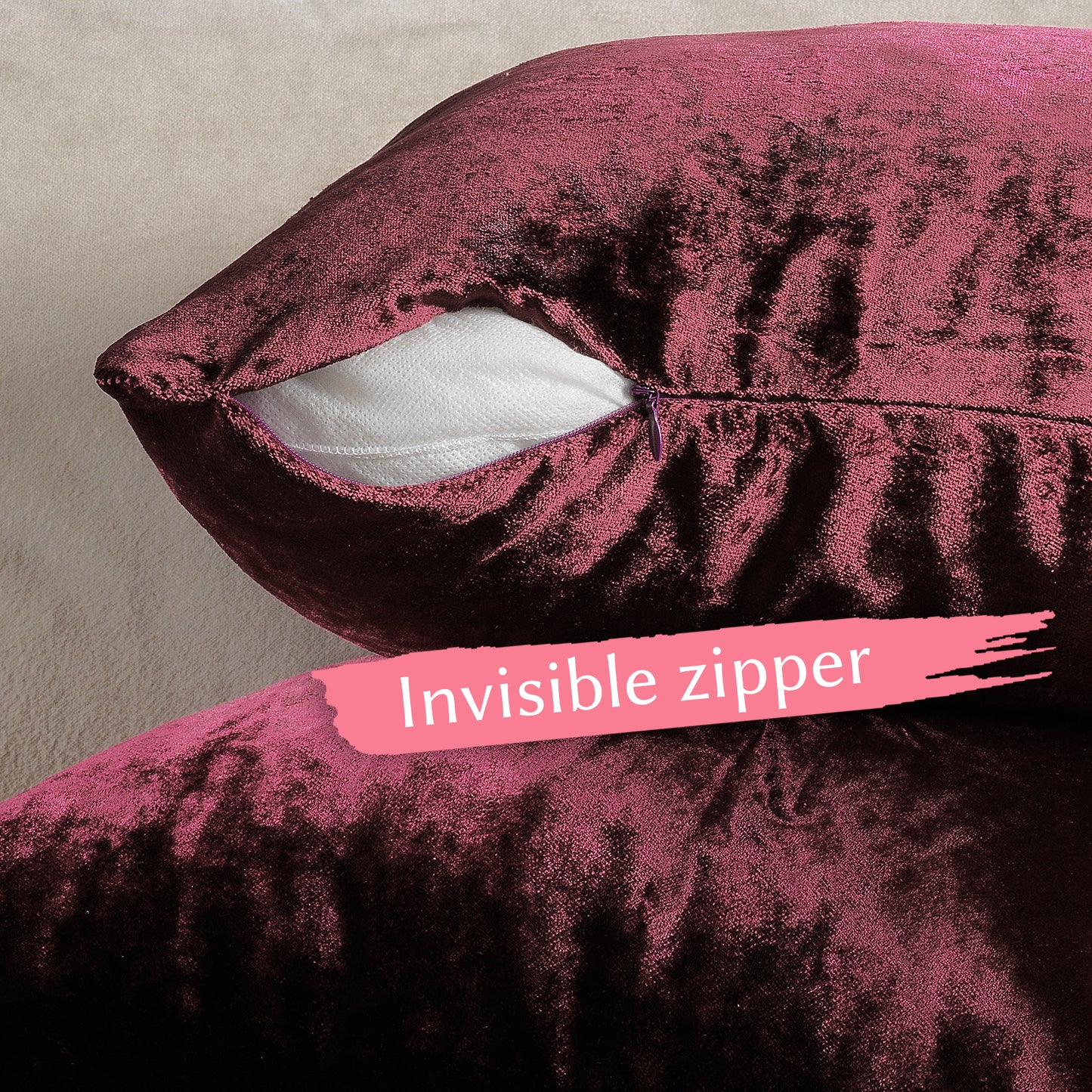 Shiny Velvet Cushion Covers Set of 2 Hidden Zipper - Burgundy