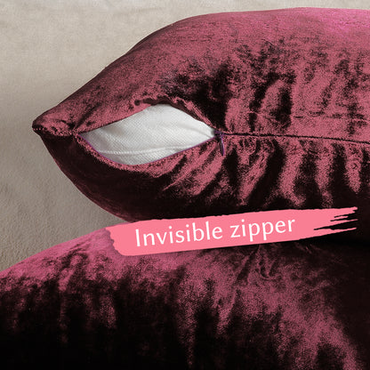 Shiny Velvet Cushion Covers Set of 2 Hidden Zipper - Burgundy