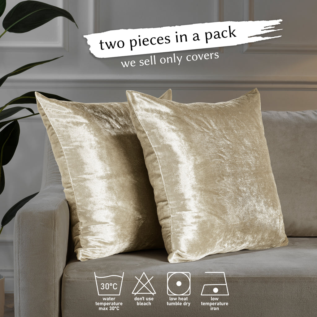 Shiny Velvet Cushion Covers Set of 2 Hidden Zipper - Cream