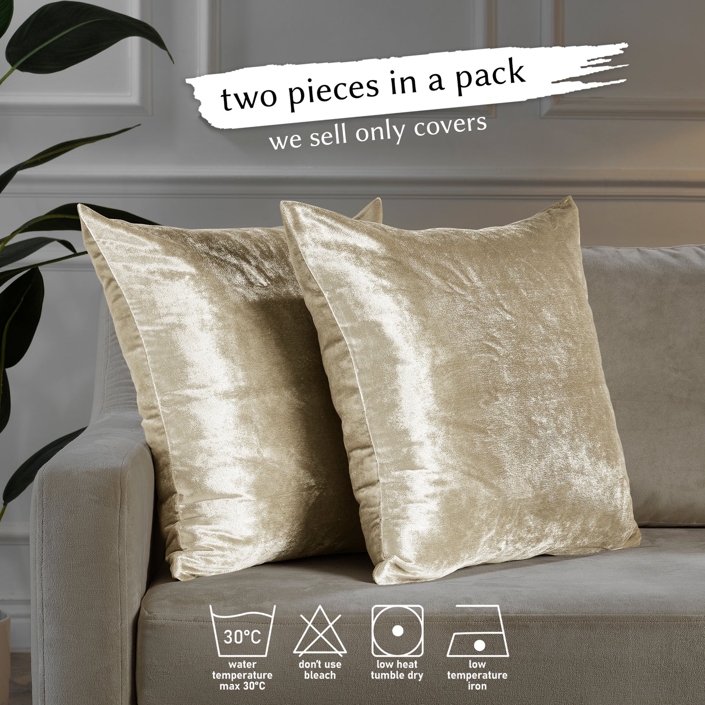 Shiny Velvet Cushion Covers Set of 2 Hidden Zipper - Cream