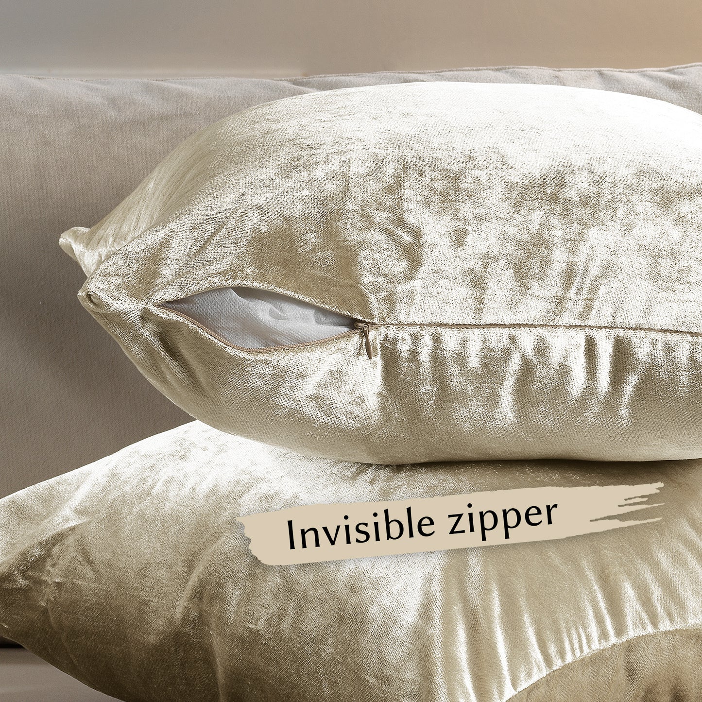 Shiny Velvet Cushion Covers Set of 2 Hidden Zipper - Cream